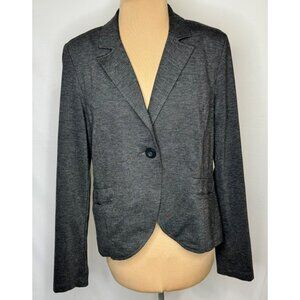 CAbi Sz 10 Jet Set Ponte Blazer Jersey Short Jacket Gray Single Button Style 616